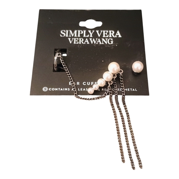 NWT Simply Vera Wang Pearl Chain Ear Cuff & Stud Earring Whimsigoth - Picture 2 of 2